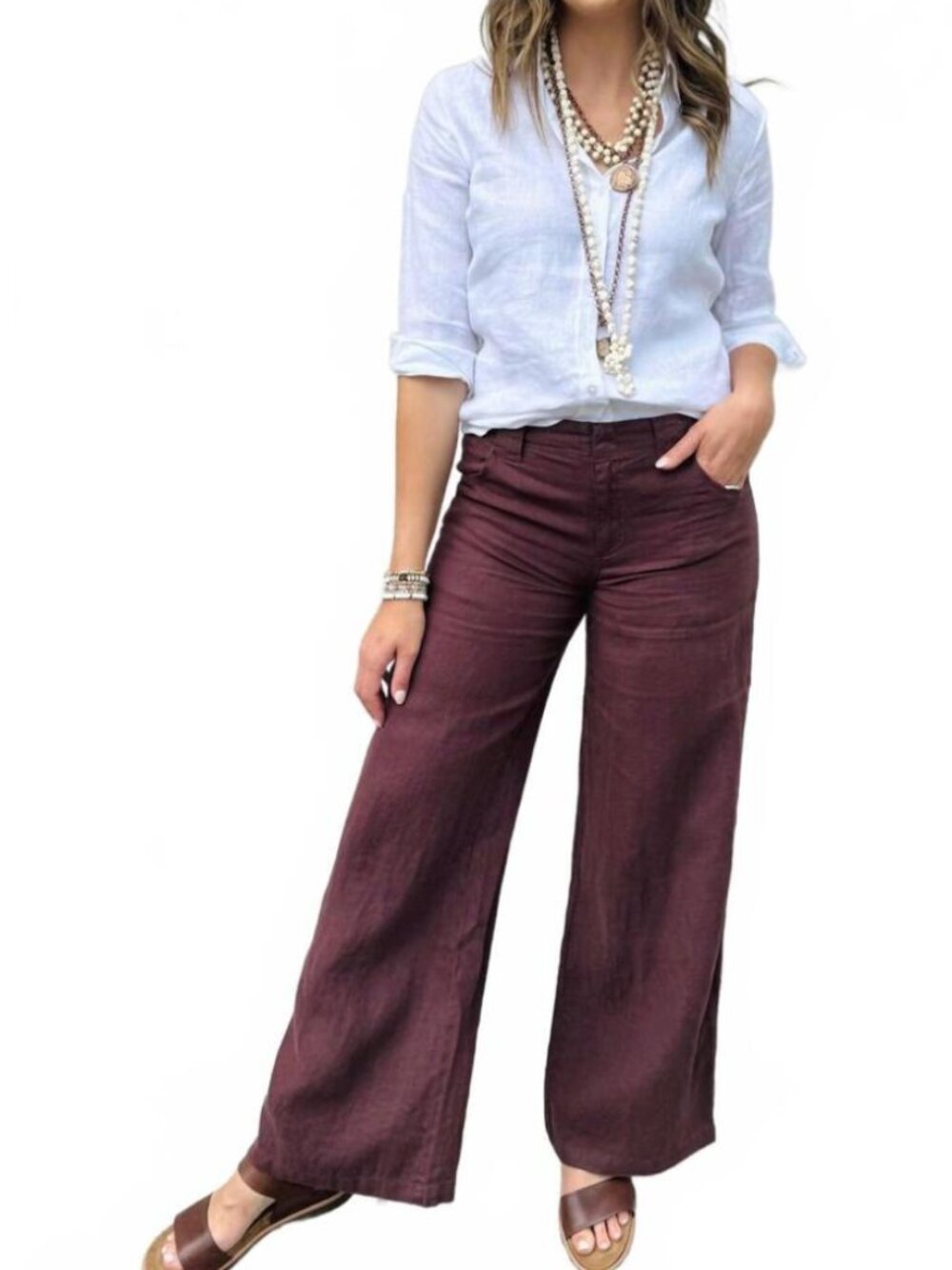 Sanctuary Relaxed 100% Linen Arden Mesa Wide Leg Pants 28 Brown Women